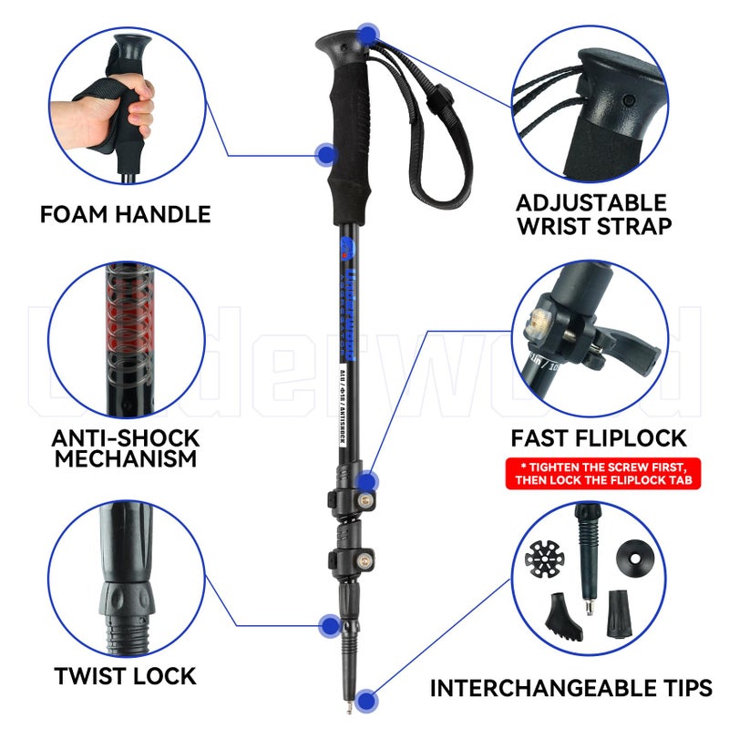 Underwood Aggregator Collapsible Trekking Poles for Hiking 2 Pack - Adjustable Aluminum Hiking Poles, Lightweight Nordic Walking Sticks for Women, Men, Seniors, Kids, Hiking Sticks for Backpacking by Underwood Aggregator - Image 2