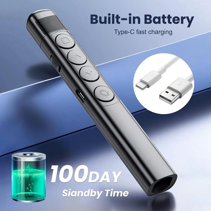 XIKKART Presentation Pointer | Presentation Remote with Laser Pointer | Wireless USB PowerPoint Presentation PPT Flip Pen, Slide Changer, Laser Pointer Clicker (Page Turning Pen - Black) (PTP) - Image 2