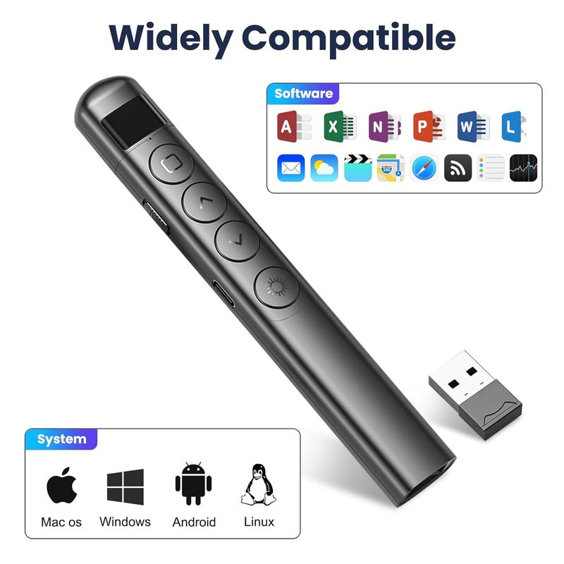 XIKKART Presentation Pointer | Presentation Remote with Laser Pointer | Wireless USB PowerPoint Presentation PPT Flip Pen, Slide Changer, Laser Pointer Clicker (Page Turning Pen - Black) (PTP) - Image 3