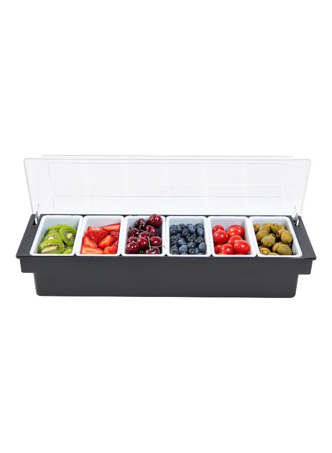 Restaurantware Bar Lux 19.6 x 6.3 x 3.7 Inch Condiment Caddy, 1 Durable Bar Caddy - 6 Removable Compartments, Built-In Lid, Black Plastic Condiment Holder, For Restaurant, Store Cocktail Garnish - Image 2