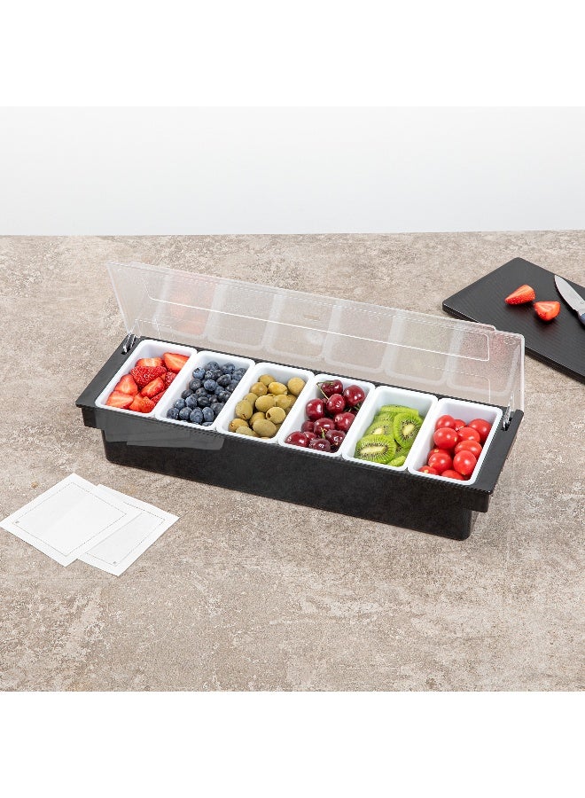 Restaurantware Bar Lux 19.6 x 6.3 x 3.7 Inch Condiment Caddy, 1 Durable Bar Caddy - 6 Removable Compartments, Built-In Lid, Black Plastic Condiment Holder, For Restaurant, Store Cocktail Garnish - Image 3