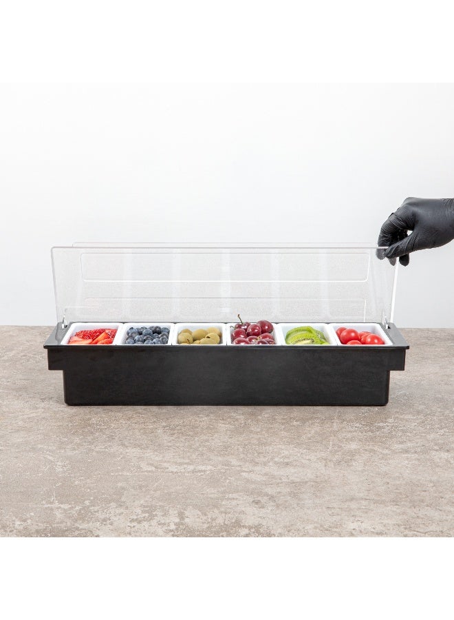 Restaurantware Bar Lux 19.6 x 6.3 x 3.7 Inch Condiment Caddy, 1 Durable Bar Caddy - 6 Removable Compartments, Built-In Lid, Black Plastic Condiment Holder, For Restaurant, Store Cocktail Garnish - Image 5