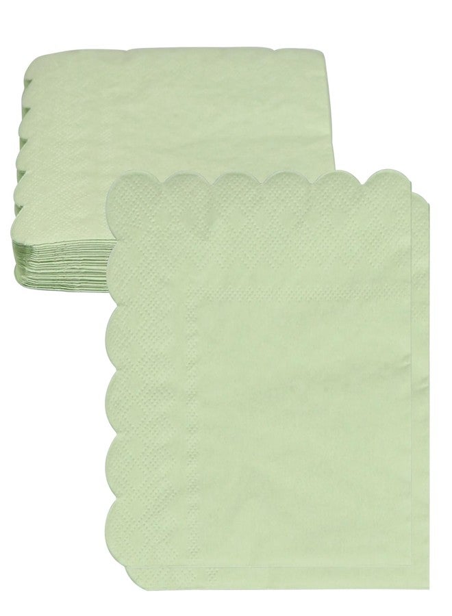 KyltoSynth Cocktail Napkins, Disposable Scalloped Napkins, 2-Ply Folded 4.72 x 4.72 Inches, for Bar, Party, Wedding, Birthday, Reception, Dinner, Restaurant (25, Sage Green) - Image 1