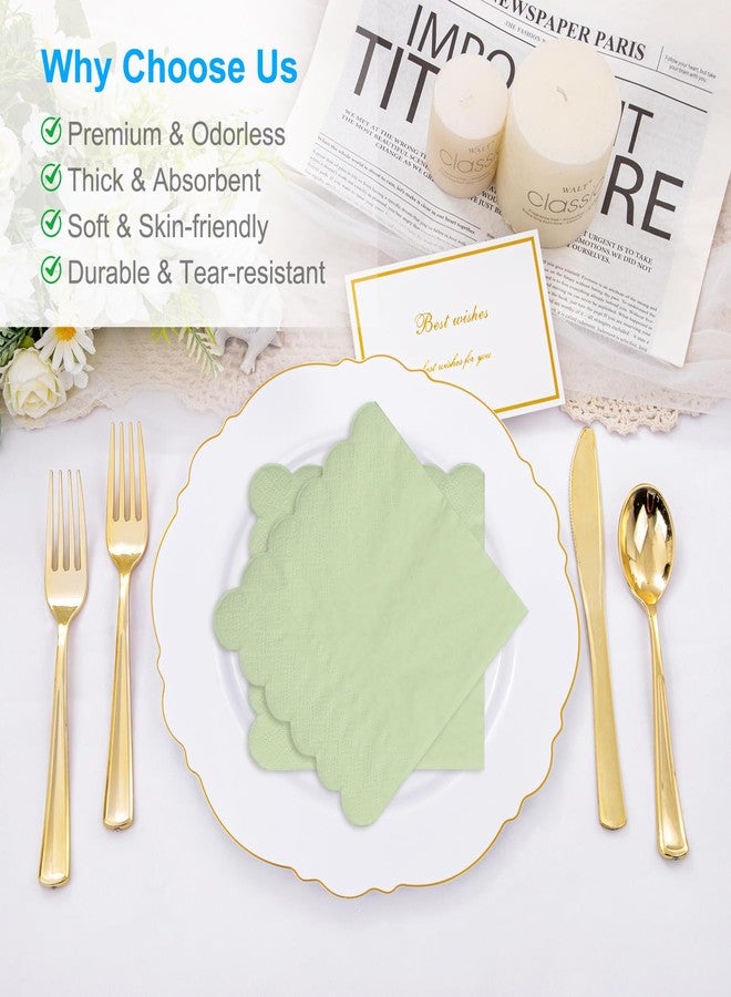 KyltoSynth Cocktail Napkins, Disposable Scalloped Napkins, 2-Ply Folded 4.72 x 4.72 Inches, for Bar, Party, Wedding, Birthday, Reception, Dinner, Restaurant (25, Sage Green) - Image 5