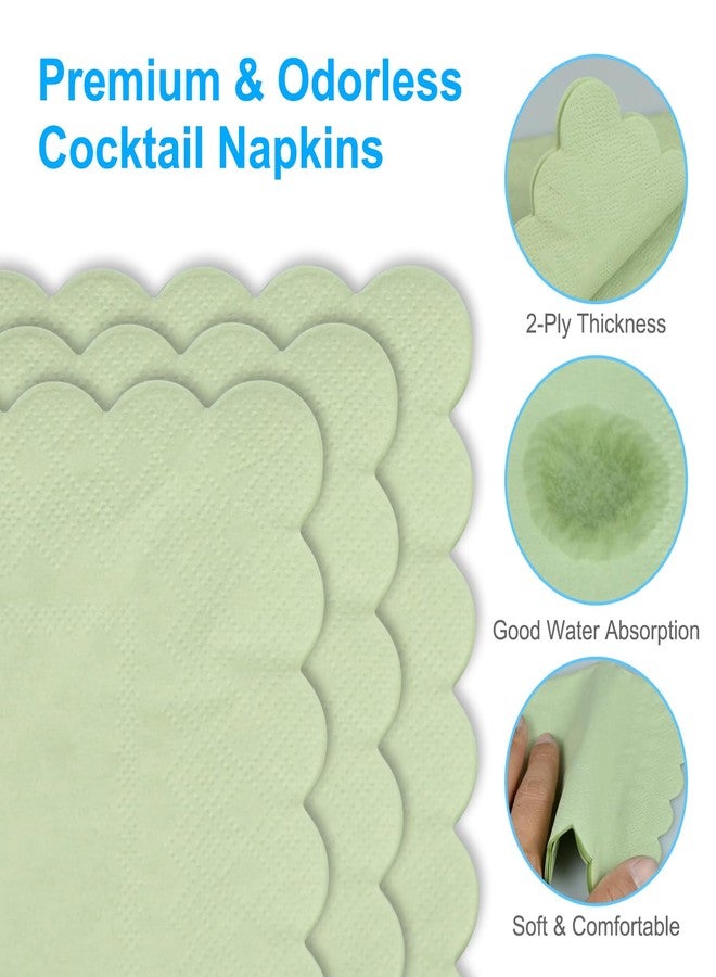 KyltoSynth Cocktail Napkins, Disposable Scalloped Napkins, 2-Ply Folded 4.72 x 4.72 Inches, for Bar, Party, Wedding, Birthday, Reception, Dinner, Restaurant (25, Sage Green) - Image 3