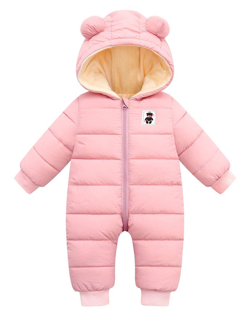 Happy Cherry Hooded Puffer Jacket for Baby Girls Boys Warm Jumpsuit Winter Snowsuit Long Sleeve Down Coat Padded Romper 18-24 Months Pink - Image 1