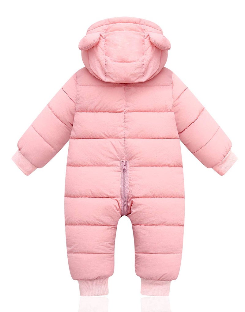 Happy Cherry Hooded Puffer Jacket for Baby Girls Boys Warm Jumpsuit Winter Snowsuit Long Sleeve Down Coat Padded Romper 18-24 Months Pink - Image 2