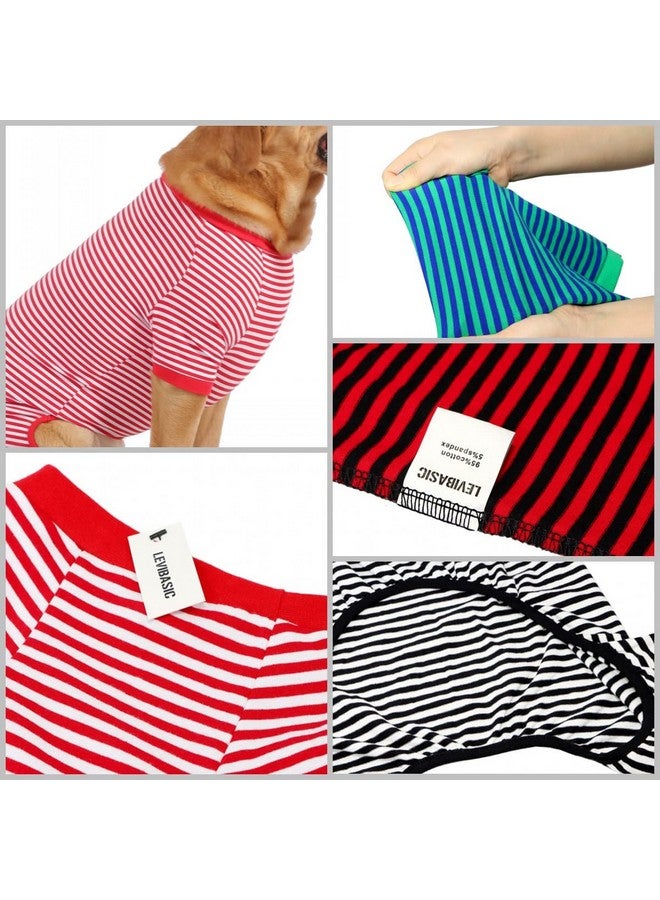 LEVIBASIC Dog Pajamas Cotton Striped Pup Jumpsuit, Breathable 4 Legs Basic Pjs Shirts for Puppy and Cat, Super Soft Stretchable Dog Jammies for Boys and Girls (X-Small, Black Red+Black)  - Image 2