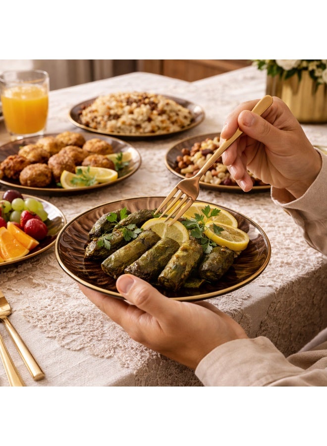 طقم أطباق تقديم أكريليك للضيافة بتصميم مزخرف وحواف ذهبية مقاوم للكسر - 6 قطع - بني داكن - Image 3