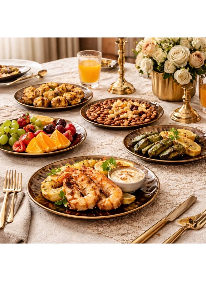 طقم أطباق تقديم أكريليك للضيافة بتصميم مزخرف وحواف ذهبية مقاوم للكسر - 6 قطع - بني داكن - Image 2