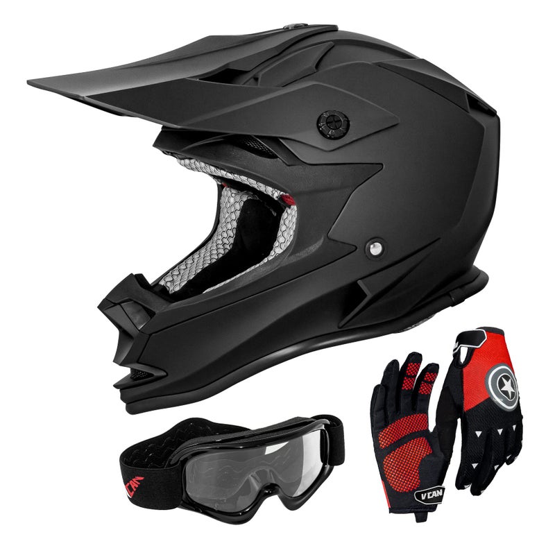 VCAN VX38Y Youth Kids ATV Motorcross Offroad Dirt Bike Motorcycle Goggles Gloves Downhill Helmet DOT Approved