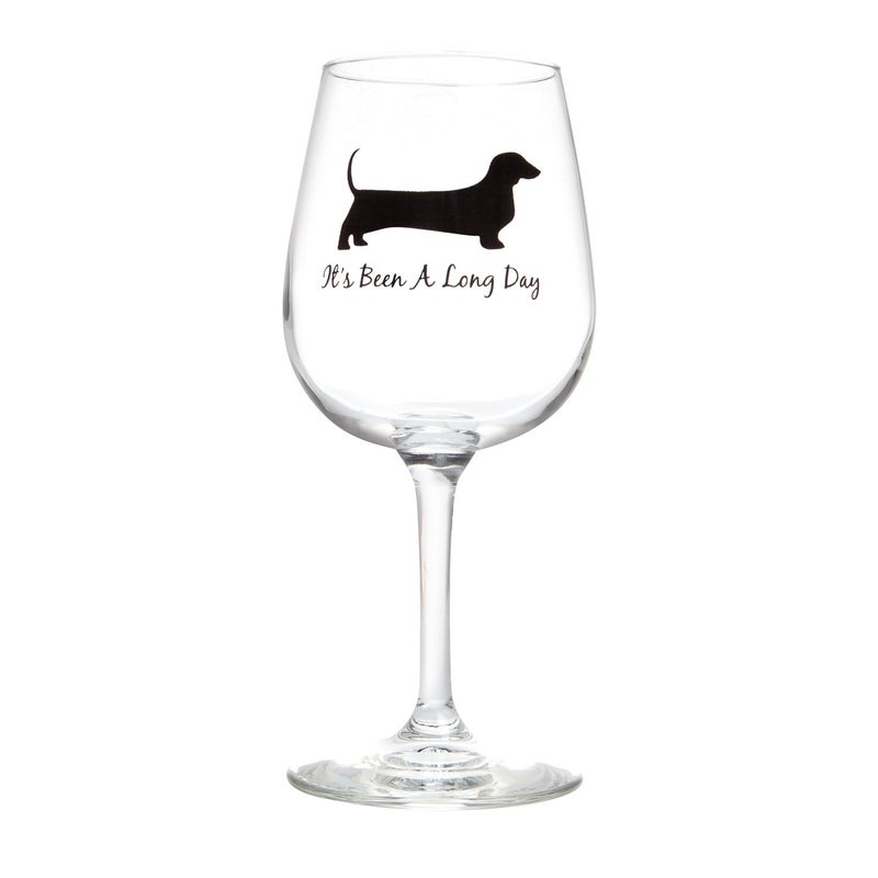 Drinking Divas Drinking Divas  Its Been a Long Day 13oz Stemmed Wine Glass  fun glassware with dachshund wiener dog  Birthday Christmas or Mothers Day gifts for women mom sister or special occasion present 