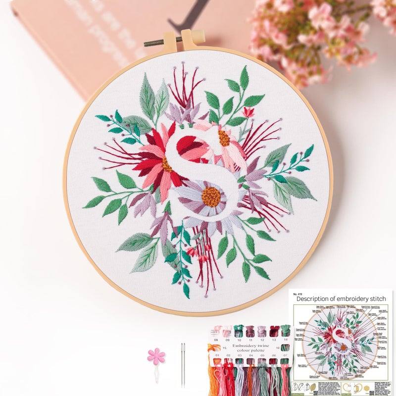REEWISLY Embroidery Kit for Letter S,Embroidery Starter Kit with Pattern and Instructions,1 Plastic Embroidery Hoops,Color Threads,Instructions and Needles,DIY Adults Embroidery, Video Teaching - Image 3