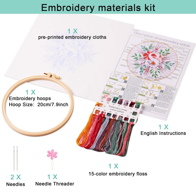 REEWISLY Embroidery Kit for Letter S,Embroidery Starter Kit with Pattern and Instructions,1 Plastic Embroidery Hoops,Color Threads,Instructions and Needles,DIY Adults Embroidery, Video Teaching - Image 1