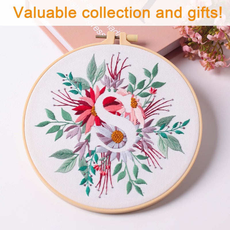 REEWISLY Embroidery Kit for Letter S,Embroidery Starter Kit with Pattern and Instructions,1 Plastic Embroidery Hoops,Color Threads,Instructions and Needles,DIY Adults Embroidery, Video Teaching - Image 5