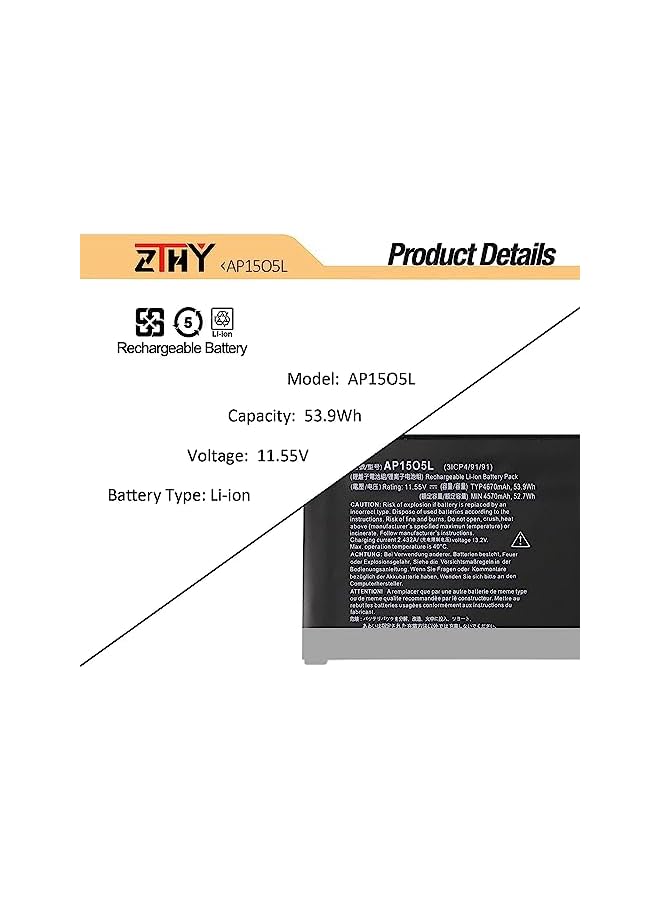 ZTHY Ap15O5L Laptop Battery Replacement For Acer Aspire S13 S5-371 Chromebook R13 Cb5-312T Swift 1 Sf114-32 Swift 5 Sf514-51 Sf515-51T Predator Triton 700 Pt715-51 Spin 5 Sp513-52N Sp513-52Np - Image 3