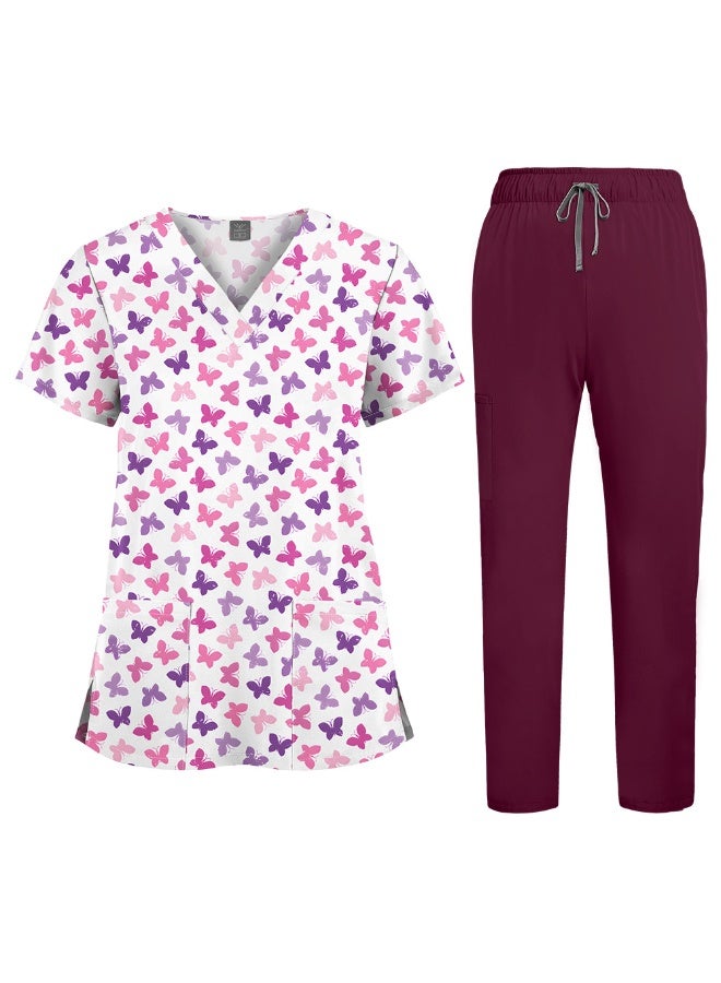 NIBEMINENT Floral Print Nursing Scrubs Tops Hospital Scrubs Uniforms Short Sleeve Hospital Uniforms Women Nursing Scrubs - Image 1