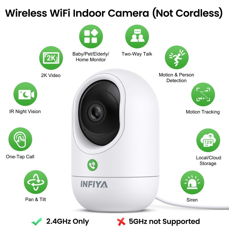 INFIYA 360 Cameras for Home Security-Indoor Camera Monitoring Baby/Nanny with 2K High Resolution & One-Tap Call, 24-7 Local Storage, Compatible with Alexa/Google Home, K7 4Pack (2.4GHz Wi-Fi Only) - Image 2