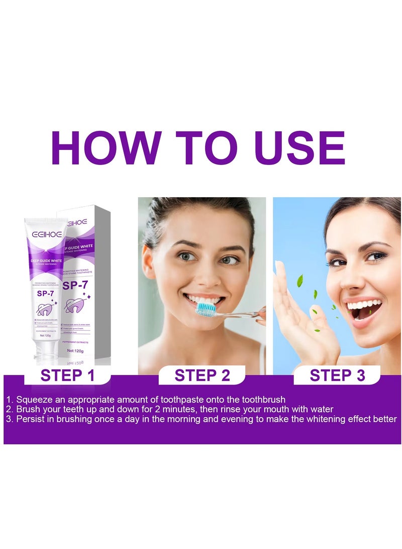 EELHOE SP-7 Probiotic Toothpaste Plaque Stain Remover, Remove Yellow Melanin, Fresh Breath, Oral Teeth Cleaning, Teeth Whitening Brightening, 120ml - Image 4