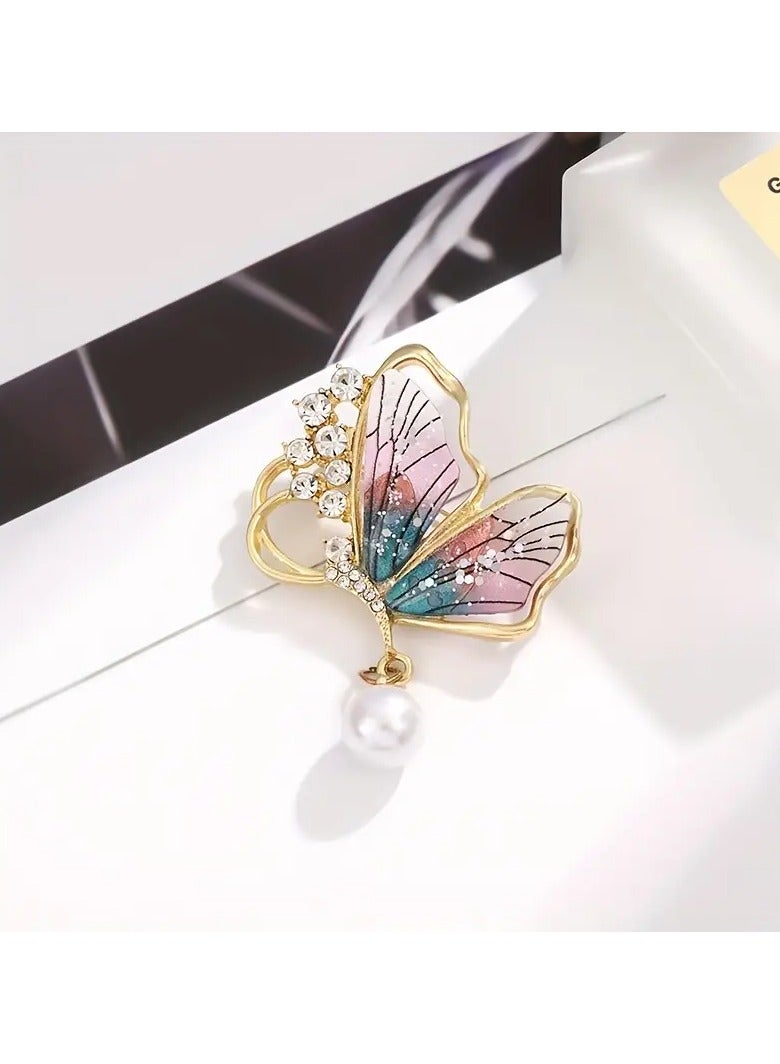 Goolsky دبوس فراشة أنيق بتصميم عتيق مع قلادة كريستالية متلألئة - دبوس فاخر شبه شفاف للأناقة الراقية، مجوهرات فراشة - Image 1