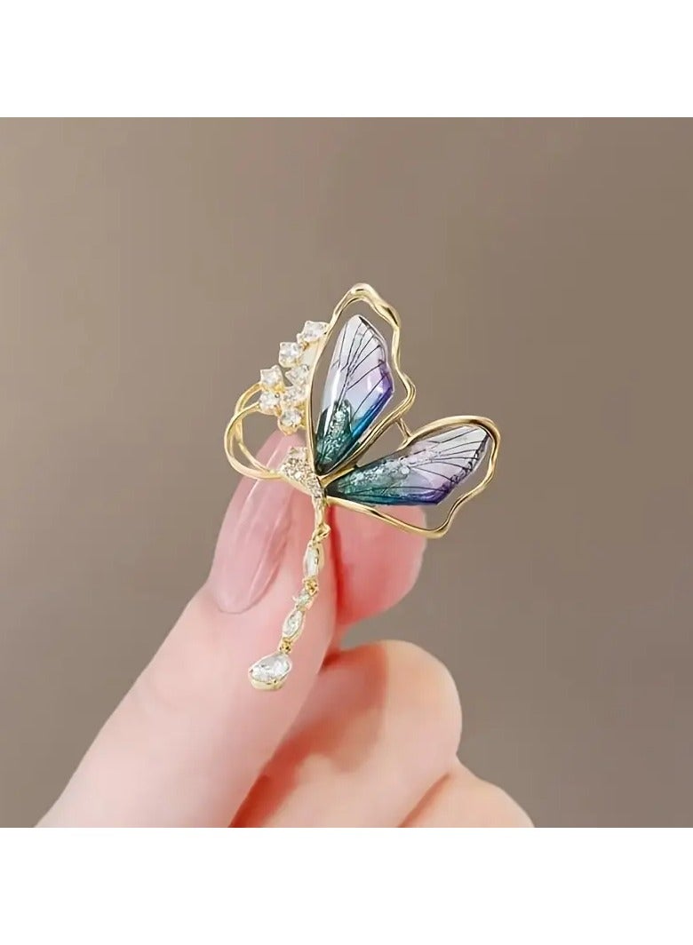 Goolsky دبوس فراشة أنيق بتصميم عتيق مع قلادة كريستالية متلألئة - دبوس فاخر شبه شفاف للأناقة الراقية، مجوهرات فراشة - Image 5