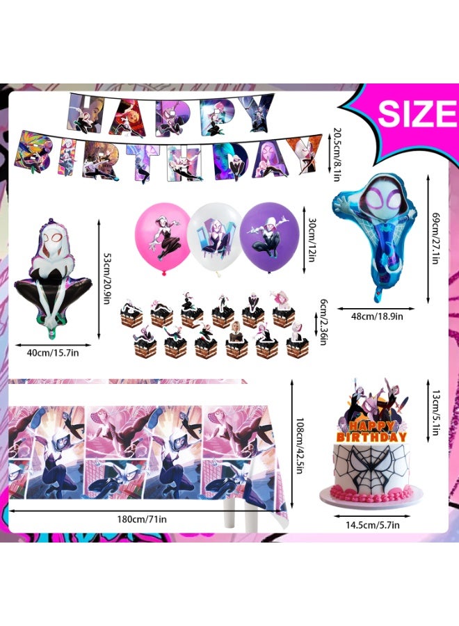 ILovhaprty Spider-Man Gwen Stacy Birthday Party Decorations, 29pcs Spider-Gwen Party Decoration Set - Spider-Gwen Balloons Banner Tablecloth Cupcake Toppers etc Spider-Verse Party Supplies - Image 2