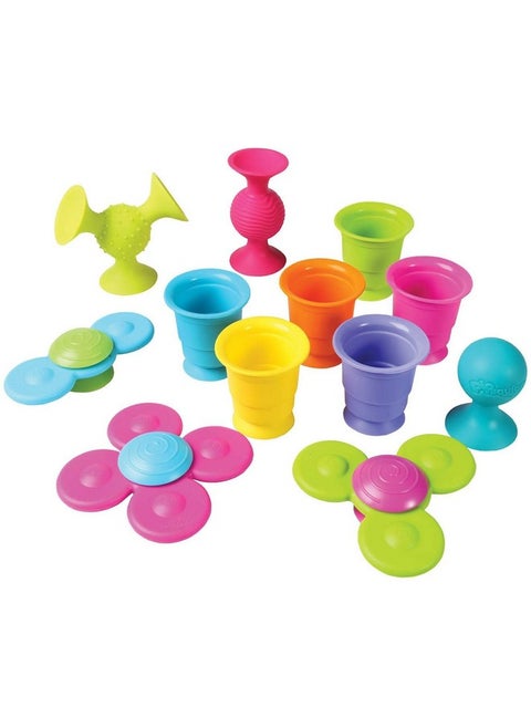Pipsquigz Whirly-Squigz Suction-Kupz Set - 12 Piece Early Learner Toys - 6 Suction Kupz Stacking Toys, 3 Pipsquigz, 3 Whirly Squigz Spinners In Zippered Storage Case - Bpa-Free Silicone
