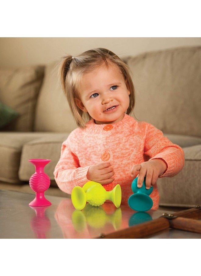 Fat Brain Toys - Pipsquigz Whirly-Squigz Suction-Kupz Set - 12 Piece Early Learner Toys - 6 Suction Kupz Stacking Toys, 3 Pipsquigz, 3 Whirly Squigz Spinners In Zippered Storage Case - Bpa-Free Silicone - Image 1