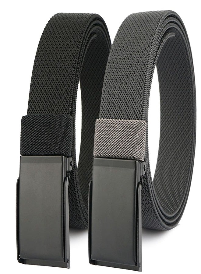 HOANAN 1.3” Men’s Stretch Belt, 2-Pack Flip-top Metal Buckle Golf Belt, Elastic Nylon Web Belts (Black + grey - Fit up to 36") - Image 1