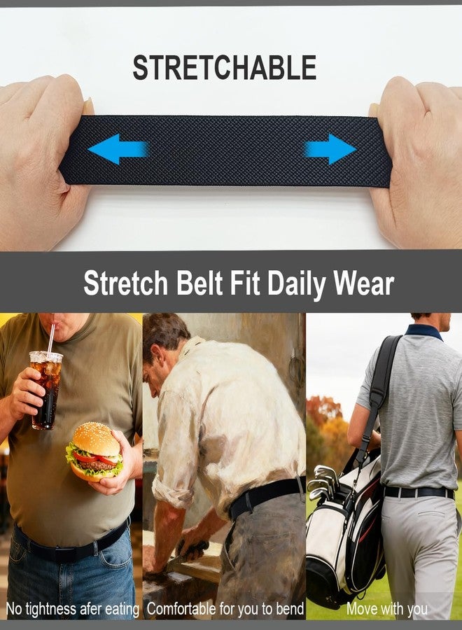 HOANAN 1.3” Men’s Stretch Belt, 2-Pack Flip-top Metal Buckle Golf Belt, Elastic Nylon Web Belts (Black + grey - Fit up to 36") - Image 3