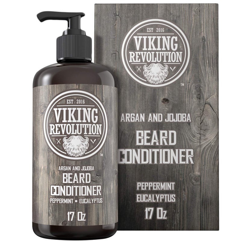 Viking Revolution Beard Conditioner w/Argan & Jojoba Oils - Softens & Strengthens - Natural Peppermint and Eucalyptus Scent- Beard Conditioner w/Beard Oil (17oz Conditioner) - Image 1