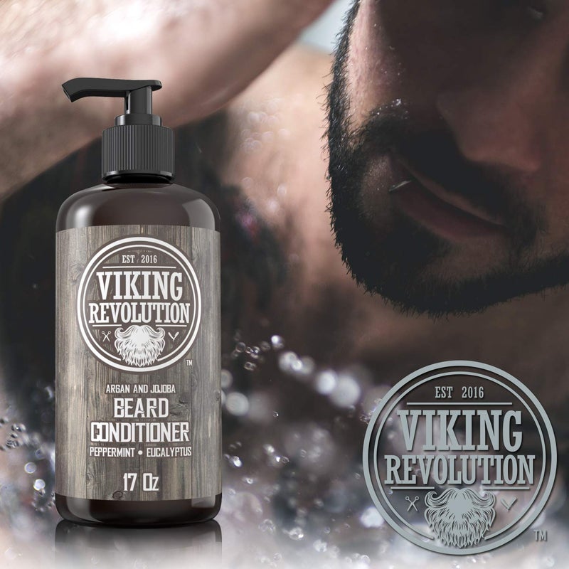 Viking Revolution Beard Conditioner w/Argan & Jojoba Oils - Softens & Strengthens - Natural Peppermint and Eucalyptus Scent- Beard Conditioner w/Beard Oil (17oz Conditioner) - Image 2