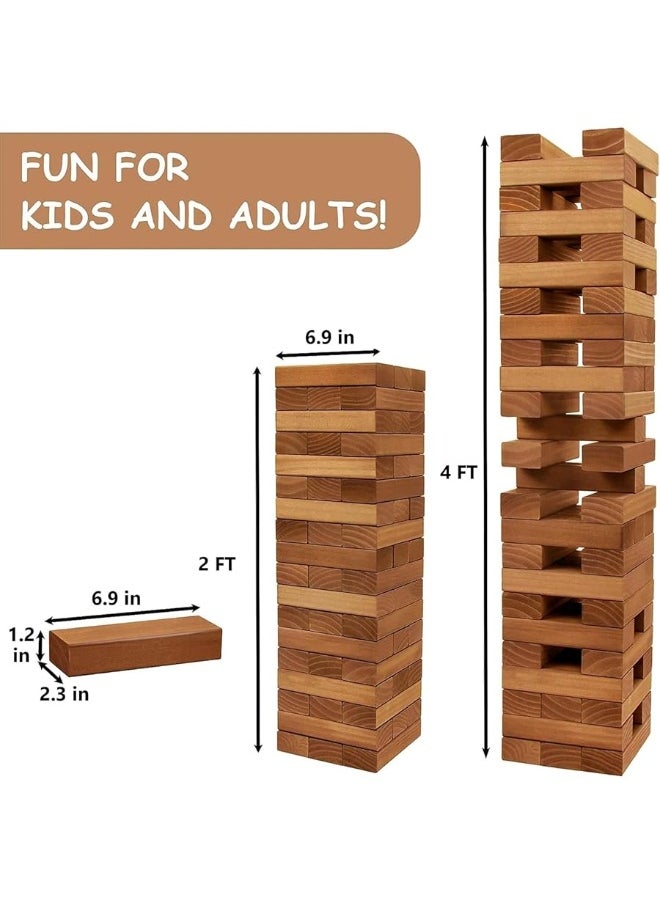 Juegoal Juegoal 54 Piece Giant Tumble Tower Brown for Adult Kids Family, Wooden Block Stacking Game with Gameboard & Canvas Bag, Outdoor Games for Backyard Lawn Party Playing, 6.9 x 6.9 x 24 Inches,X-Large  - Image 2