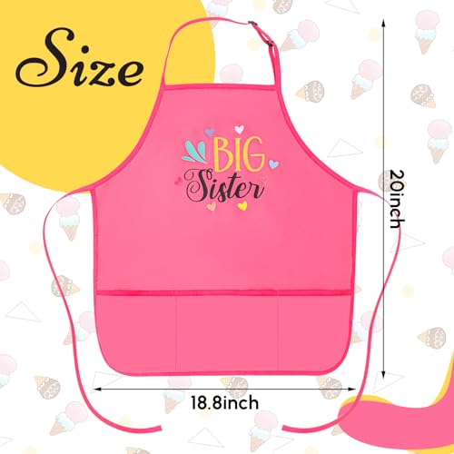 Croloose Big Sister Apron with Pockets Big Sister Gifts for Girls Adjustable Toddler Apron for Baby Shower Cooking, Baking - Image 3
