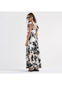 FAV Printed Maxi Dress with Sweetheart Neck and Ruffle Sleeves  - Image 3