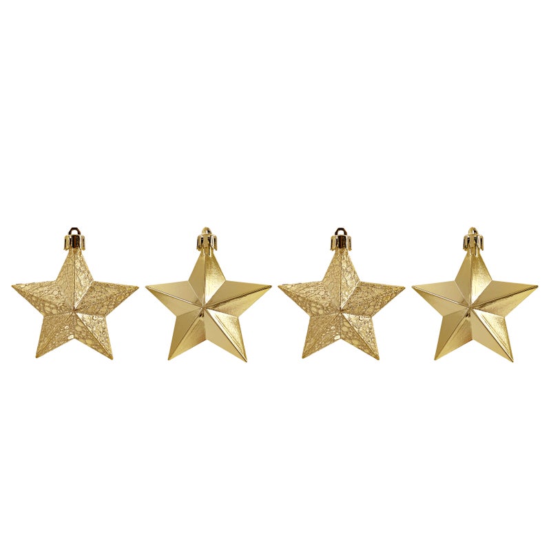 CHRISTMAS MAGIC Hanging Stars Gold 8cm 4Pcs/Box - Image 1