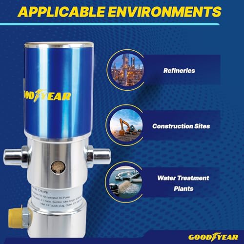 Goodyear Oil Transfer Pump Air Operated Pneumatic 3.1GPM / 12LPM PRO Heavy Duty Double Action 3:1 Fast High Flow Rate for SAE130 Oils/Fluids (NOT for Gasoline or Diesel) - Image 4