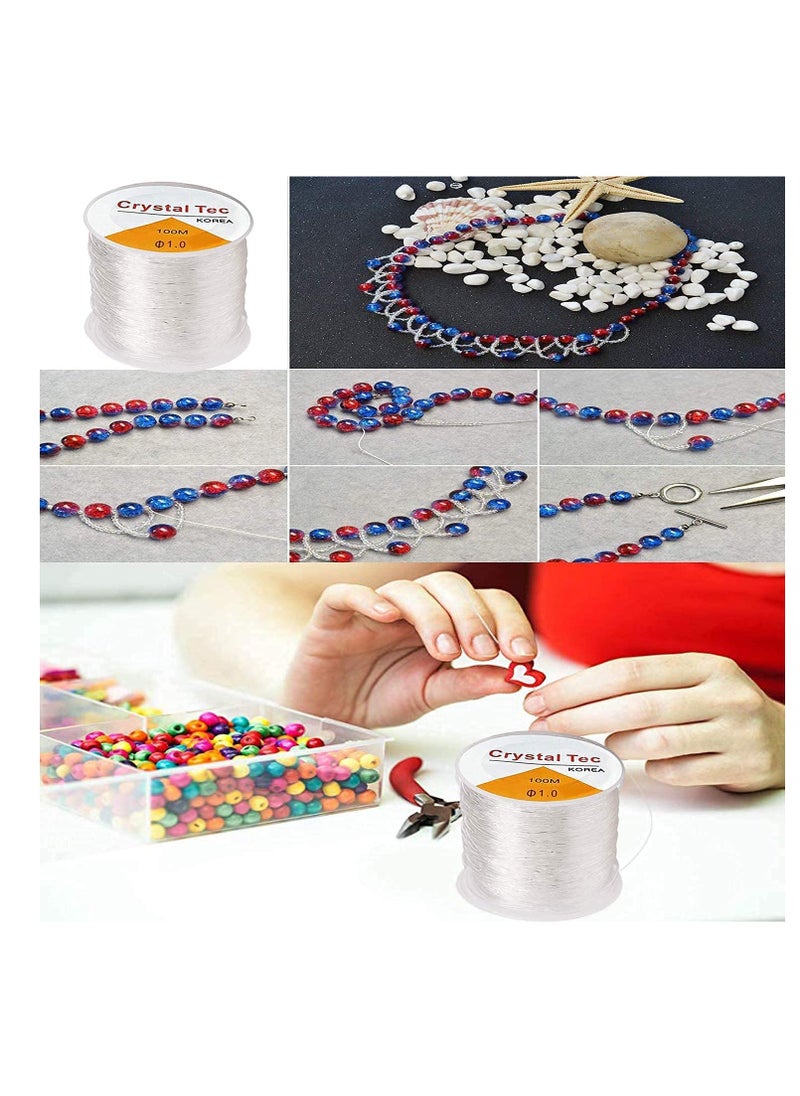 SYOSI - 2Pack 1.0mm Elastic String, Jewelry Cord, Bracelet Rope Crystal Beading Cords, Transparent Beaded Line, Can Easily Pass Through Jewelry, Suitable for DIY Making - Image 1