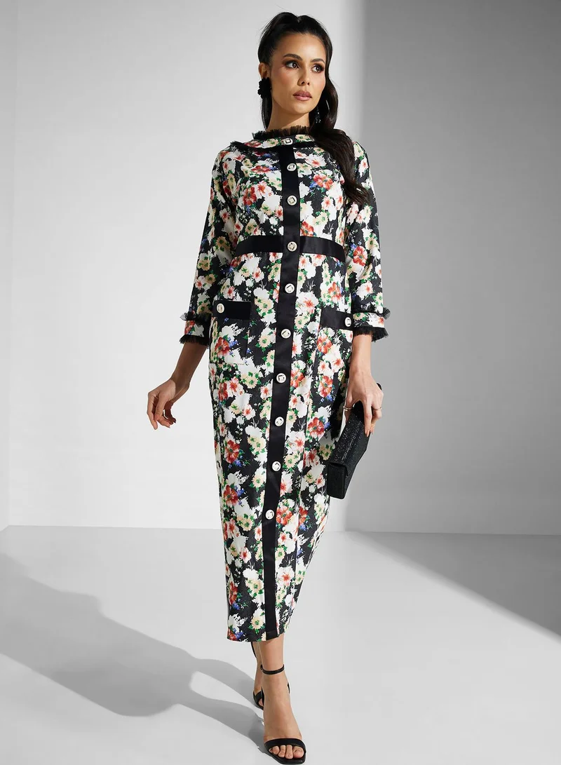 Golden Apple Floral Print Midi Dress