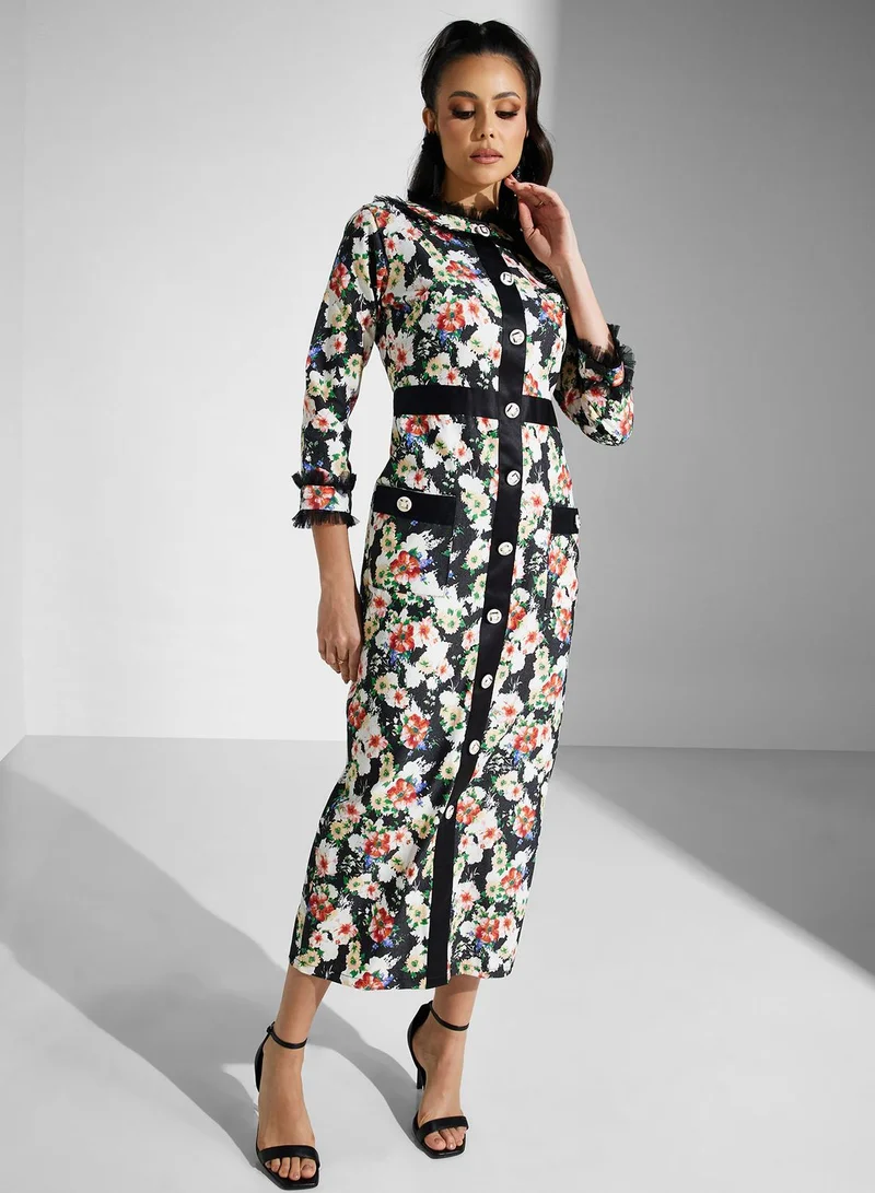 Golden Apple Floral Print Midi Dress