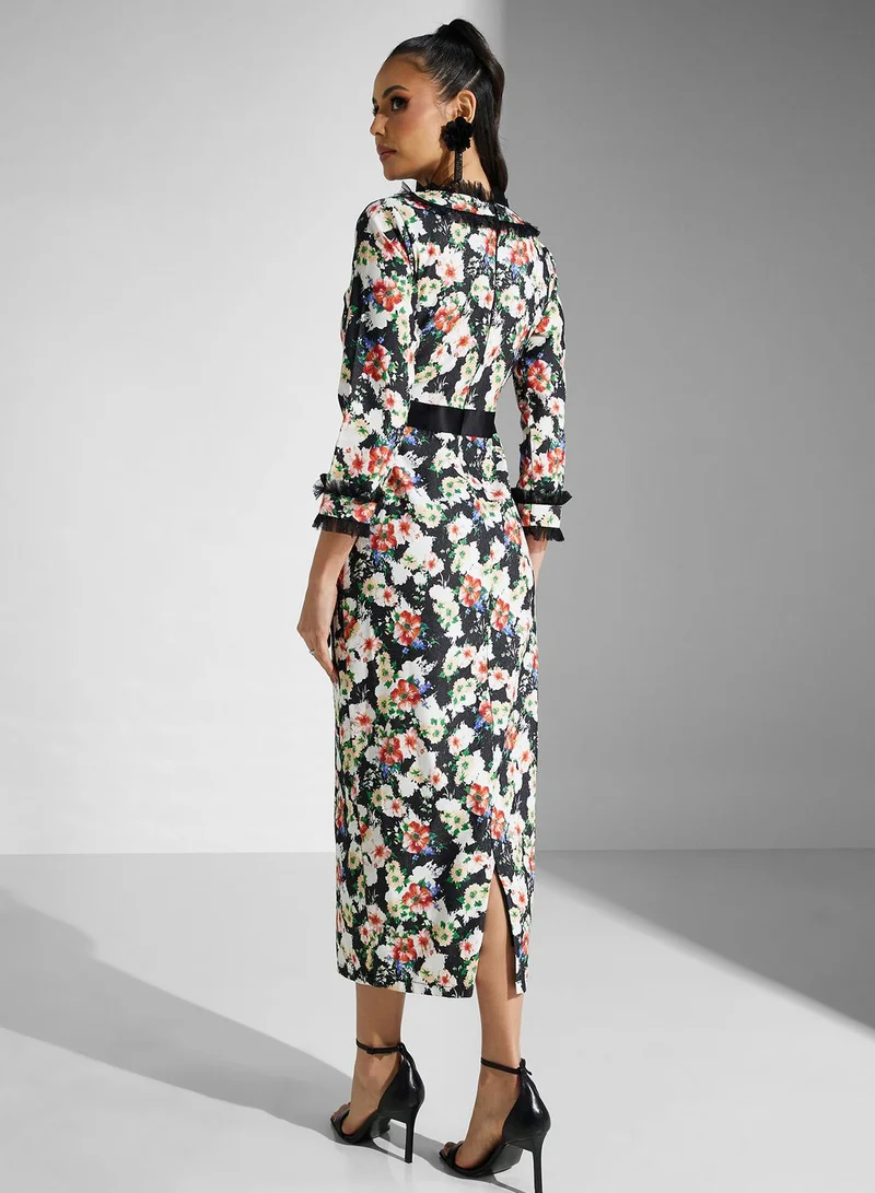 Golden Apple Floral Print Midi Dress