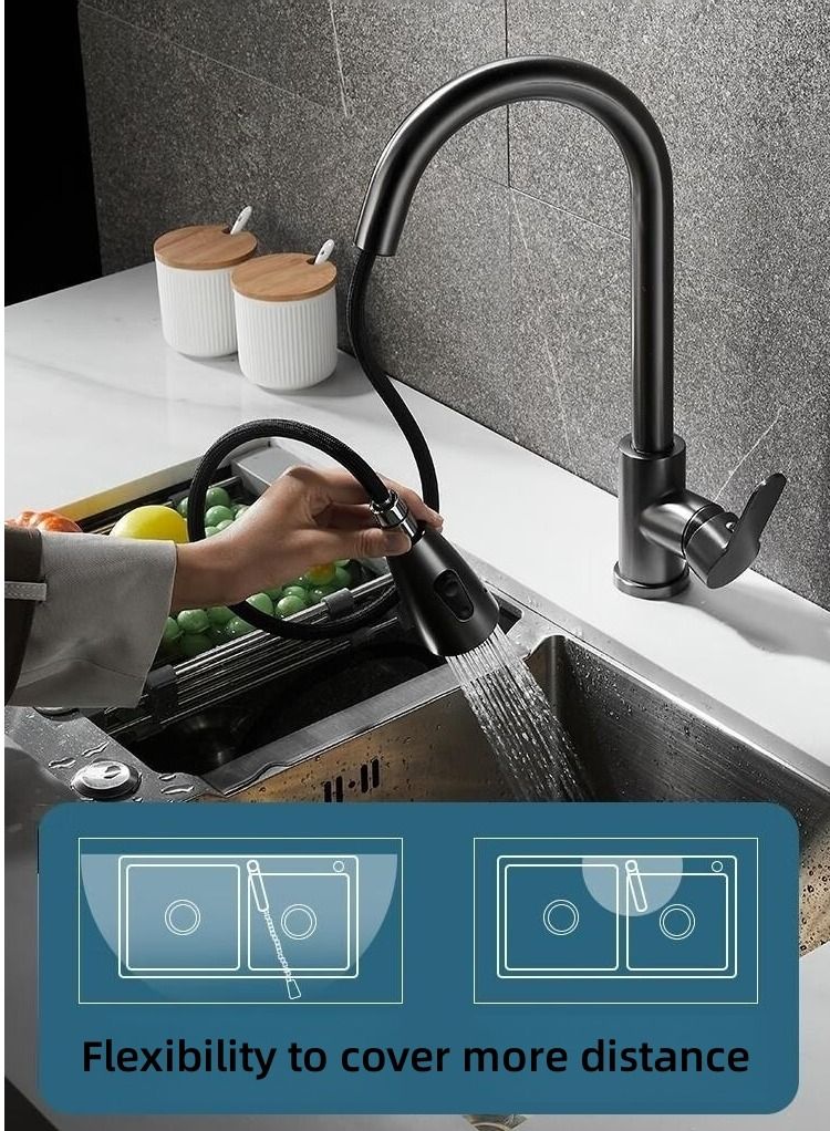 100% صنبور مطبخ مع بخاخ قابل للسحب لاسفل، صنابير حوض المطبخ من الستانلس ستيل، صنبور خلاط المطبخ، صنبور ماء ساخن وبارد، صنبور حوض المطبخ، وضعين للرش يدور 360 درجة - Image 1