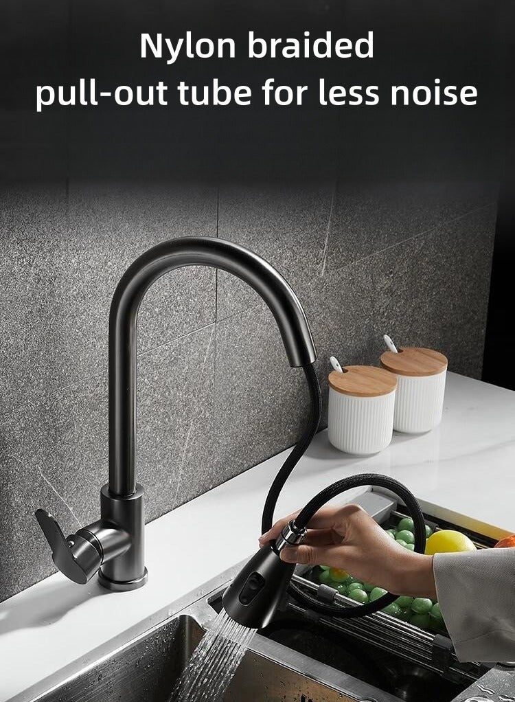 100% صنبور مطبخ مع بخاخ قابل للسحب لاسفل، صنابير حوض المطبخ من الستانلس ستيل، صنبور خلاط المطبخ، صنبور ماء ساخن وبارد، صنبور حوض المطبخ، وضعين للرش يدور 360 درجة - Image 2