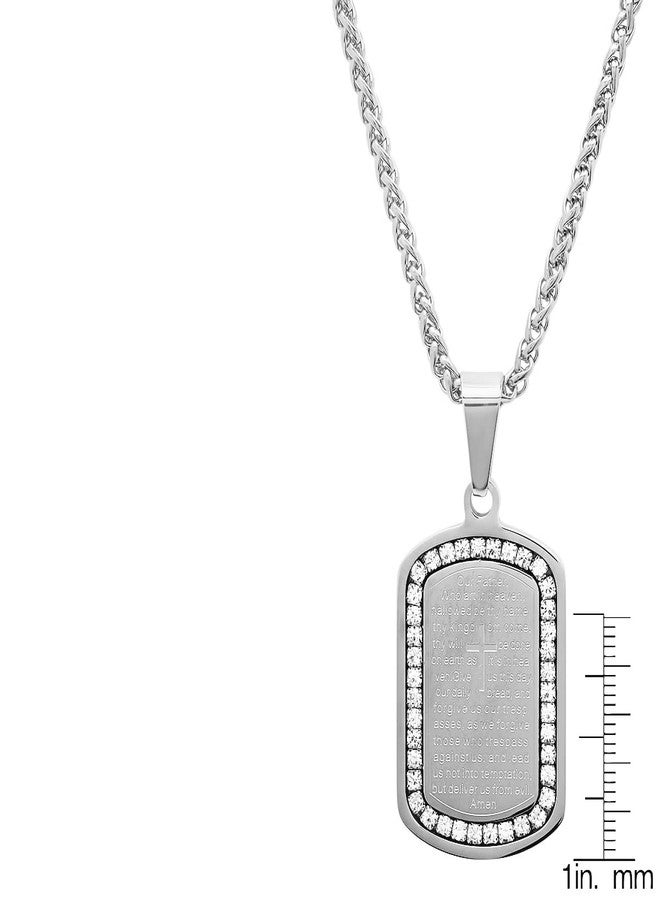 Steeltime Stainless Steel Lords Prayer Dog Tag Pendant Necklace with Simulated Diamonds (Silver) - Image 4