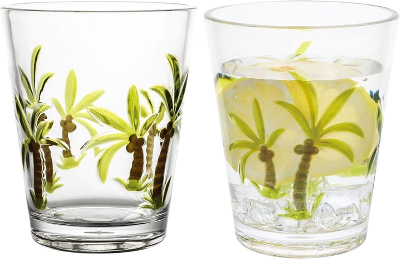 UP أكواب UPware من الأكريليك القابلة للتكديس بتصميم شجرة النخيل، خالية من BPA، قابلة لإعادة الاستخدام للمشروبات الباردة أو الكوكتيلات، خضراء، 16 أونصة، مجموعة من 2 - Image 1