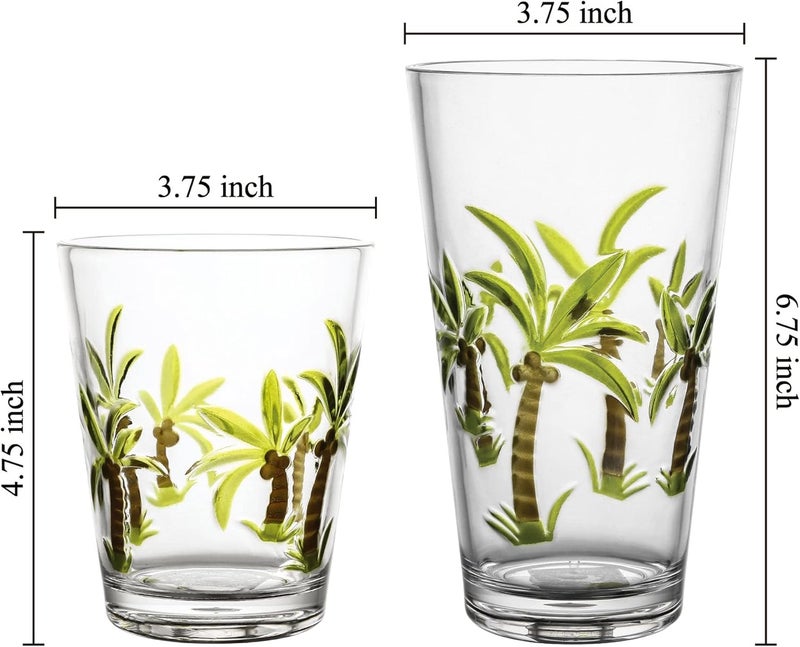 UP أكواب UPware من الأكريليك القابلة للتكديس بتصميم شجرة النخيل، خالية من BPA، قابلة لإعادة الاستخدام للمشروبات الباردة أو الكوكتيلات، خضراء، 16 أونصة، مجموعة من 2 - Image 3