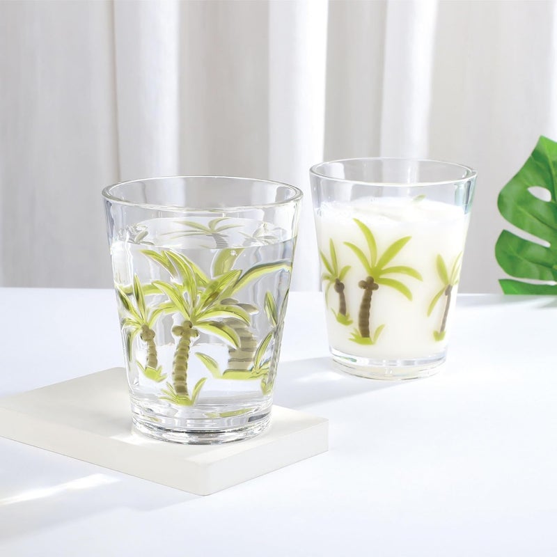 UP أكواب UPware من الأكريليك القابلة للتكديس بتصميم شجرة النخيل، خالية من BPA، قابلة لإعادة الاستخدام للمشروبات الباردة أو الكوكتيلات، خضراء، 16 أونصة، مجموعة من 2 - Image 2