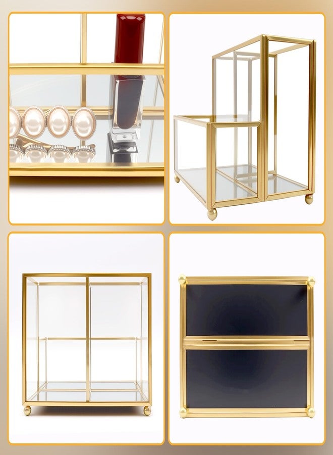 Shonmogar Glass Pen Holder for Desk,Gold Pencil Holder with 3 Compartments,Small Desk Organizer for Pens/Pencils/Sticky Notes,Stylish Clear Pen Organizer for Home Office Desk - Image 2