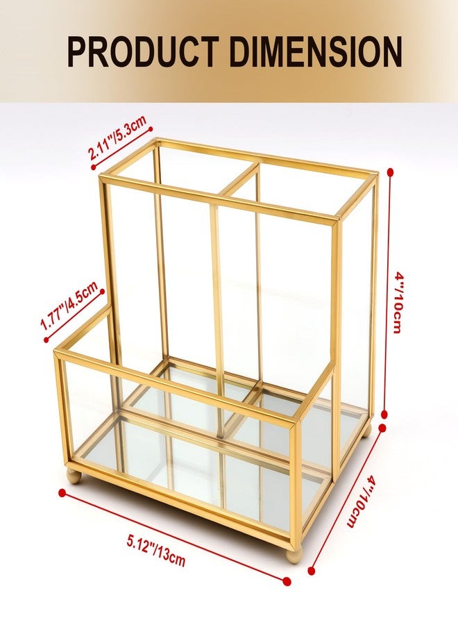 Shonmogar Glass Pen Holder for Desk,Gold Pencil Holder with 3 Compartments,Small Desk Organizer for Pens/Pencils/Sticky Notes,Stylish Clear Pen Organizer for Home Office Desk - Image 3