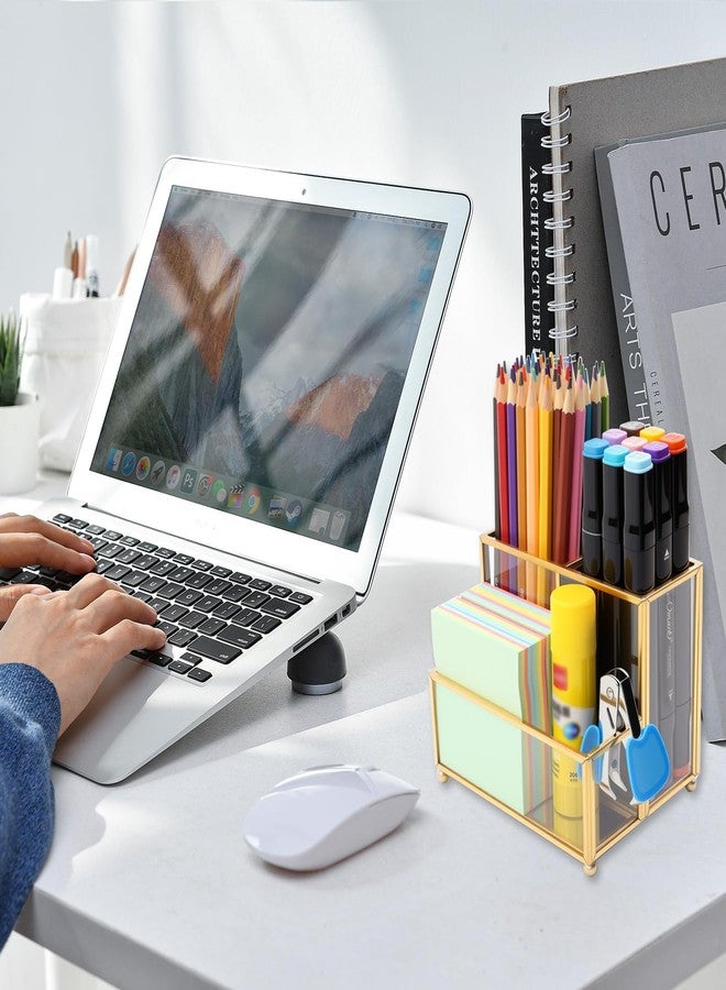 Shonmogar Glass Pen Holder for Desk,Gold Pencil Holder with 3 Compartments,Small Desk Organizer for Pens/Pencils/Sticky Notes,Stylish Clear Pen Organizer for Home Office Desk - Image 5